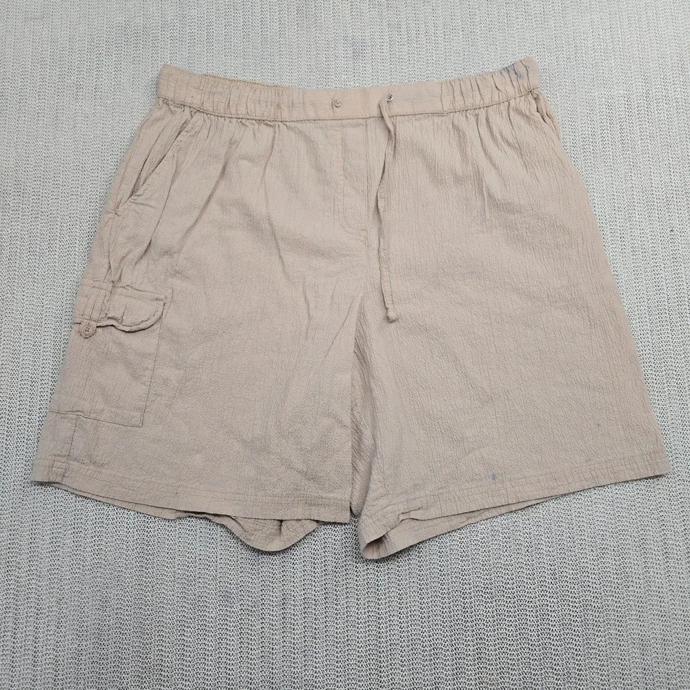 White Stag Shorts Womens 1X 16W Stretch Waist‎ Beige Pull On Pucker Cargo Plus